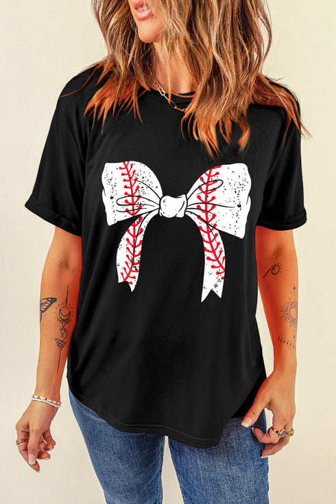 Baseball Bow Graphic Print Short Sleeve Tee