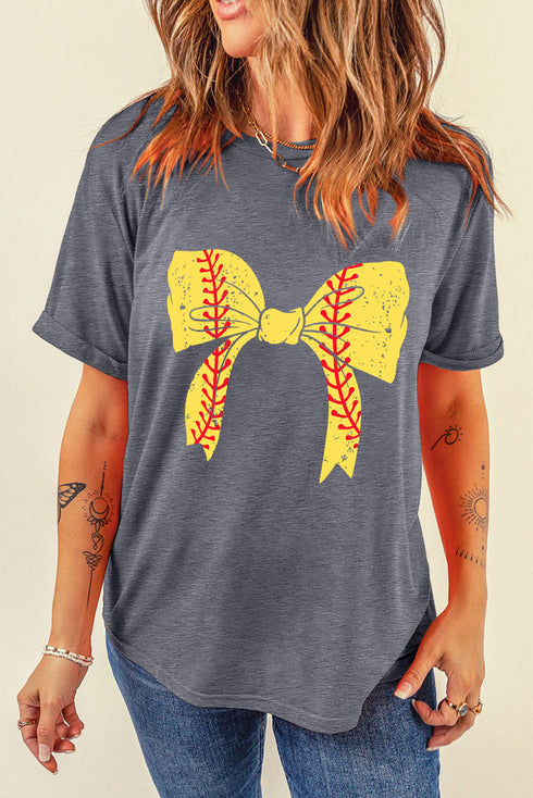 Baseball Bow Graphic Print Short Sleeve Tee