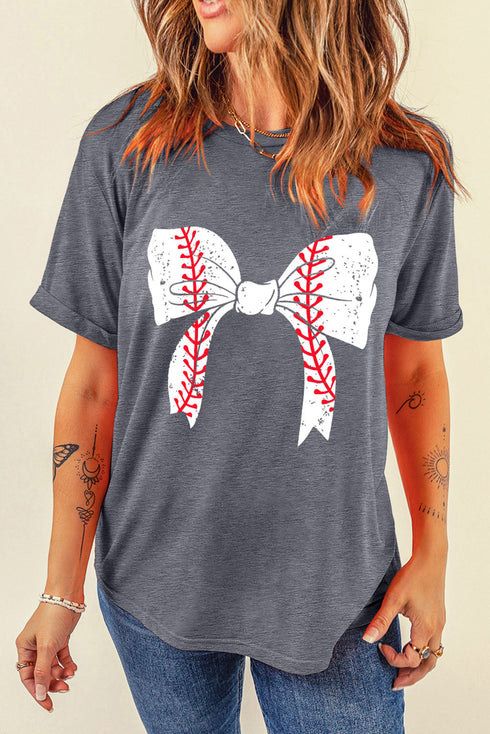 Baseball Bow Graphic Print Short Sleeve Tee
