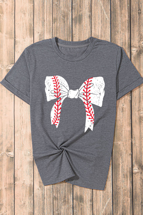 Baseball Bow Graphic Print Short Sleeve Tee