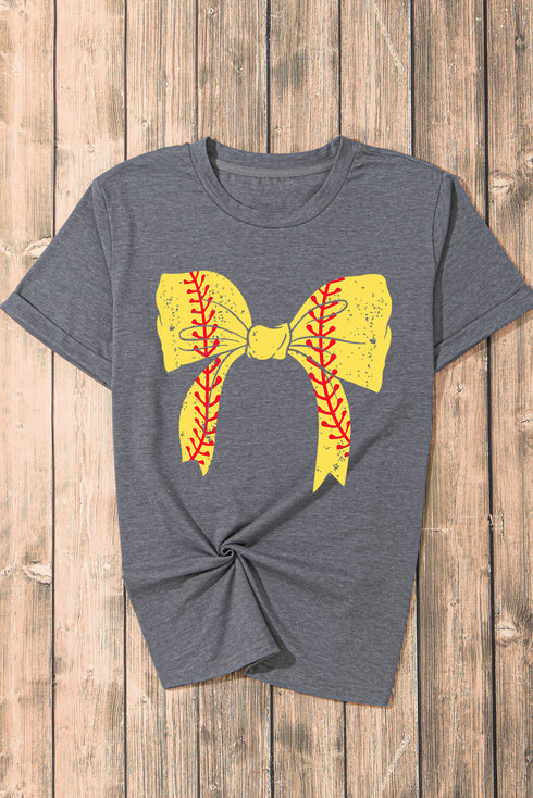 Baseball Bow Graphic Print Short Sleeve Tee