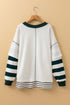 Baseball Stitch Bow Graphic Striped Sleeve Sweatshirt