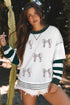 Baseball Stitch Bow Graphic Striped Sleeve Sweatshirt