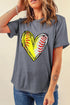Baseball Stitching Heart Graphic Crew Neck Short Sleeve Tee