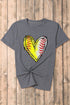 Baseball Stitching Heart Graphic Crew Neck Short Sleeve Tee