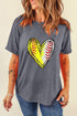 Baseball Stitching Heart Graphic Crew Neck Short Sleeve Tee