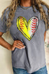 Baseball Stitching Heart Graphic Crew Neck Short Sleeve Tee