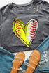 Baseball Stitching Heart Graphic Crew Neck Short Sleeve Tee