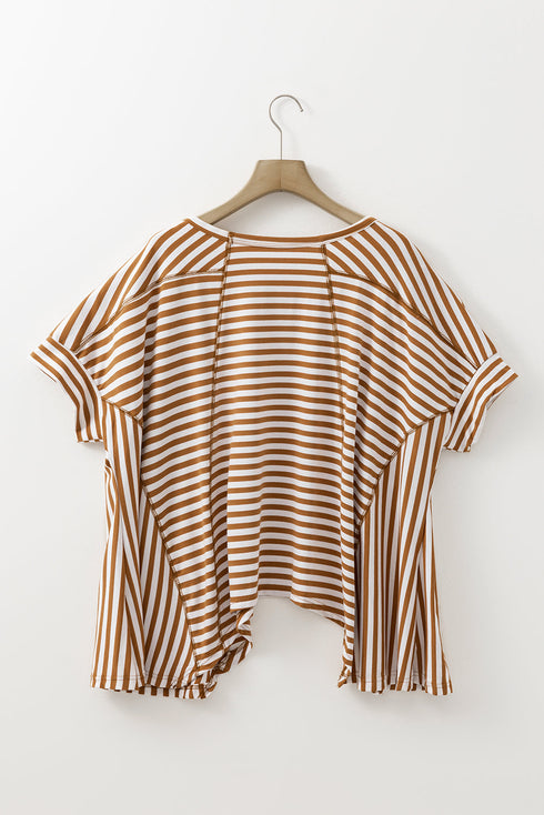 Batwing Sleeve Stripe Crewneck Oversized Cotton Top