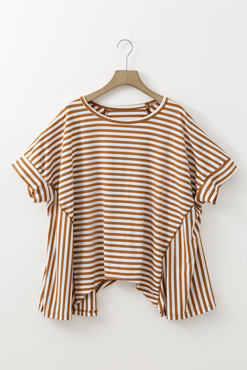 Batwing Sleeve Stripe Crewneck Oversized Cotton Top