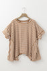 Batwing Sleeve Stripe Crewneck Oversized Cotton Top