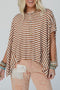Batwing Sleeve Stripe Crewneck Oversized Cotton Top