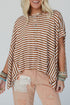 Batwing Sleeve Stripe Crewneck Oversized Cotton Top