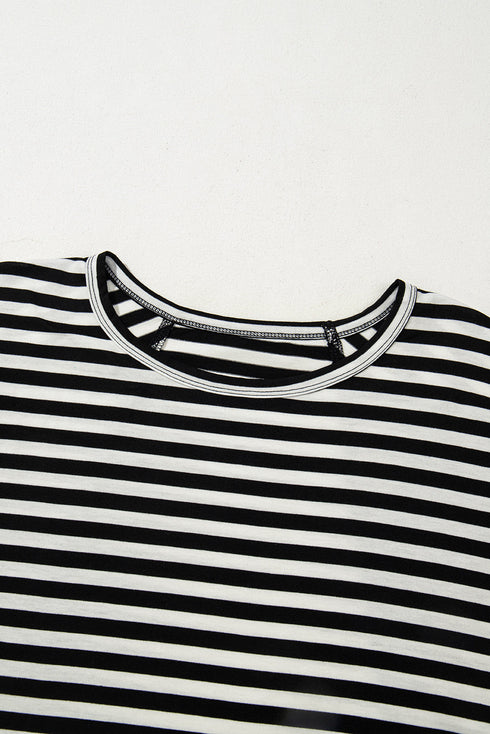 Batwing Sleeve Stripe Crewneck Oversized Cotton Top