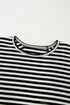Batwing Sleeve Stripe Crewneck Oversized Cotton Top