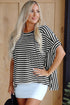 Batwing Sleeve Stripe Crewneck Oversized Cotton Top