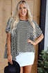 Batwing Sleeve Stripe Crewneck Oversized Cotton Top