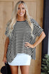 Batwing Sleeve Stripe Crewneck Oversized Cotton Top