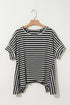 Batwing Sleeve Stripe Crewneck Oversized Cotton Top