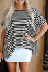 Batwing Sleeve Stripe Crewneck Oversized Cotton Top