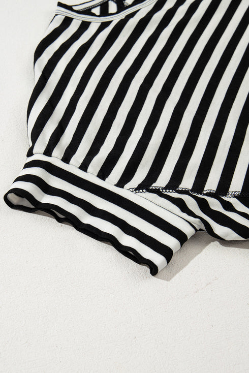 Batwing Sleeve Stripe Crewneck Oversized Cotton Top