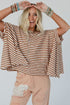 Batwing Sleeve Stripe Crewneck Oversized Cotton Top