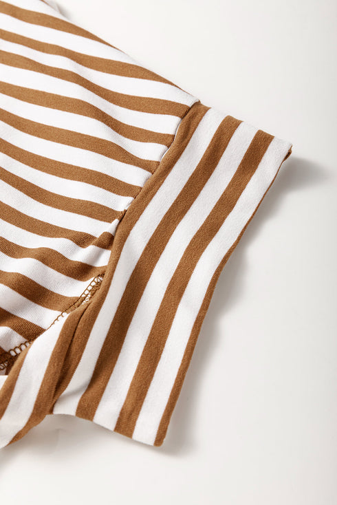 Batwing Sleeve Stripe Crewneck Oversized Cotton Top