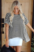 Batwing Sleeve Stripe Crewneck Oversized Cotton Top