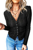 Floral Knit Textured V Neck Button Front Fitted Blouse