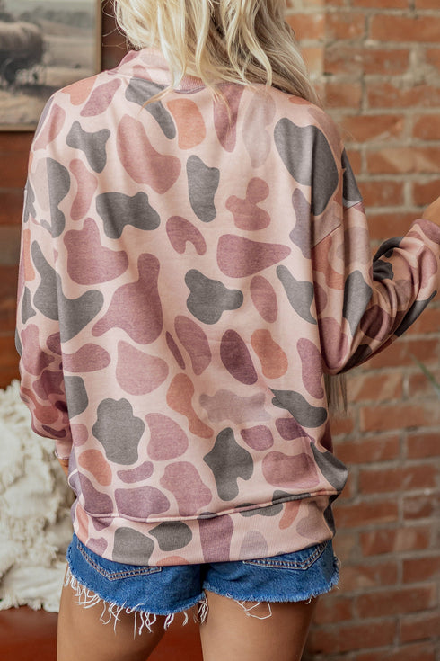 Embroidered Faith Slogan Camo Graphic Pullover Sweatshirt