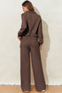 Collared Raglan Sweatshirt And Wide Leg Pant Set
