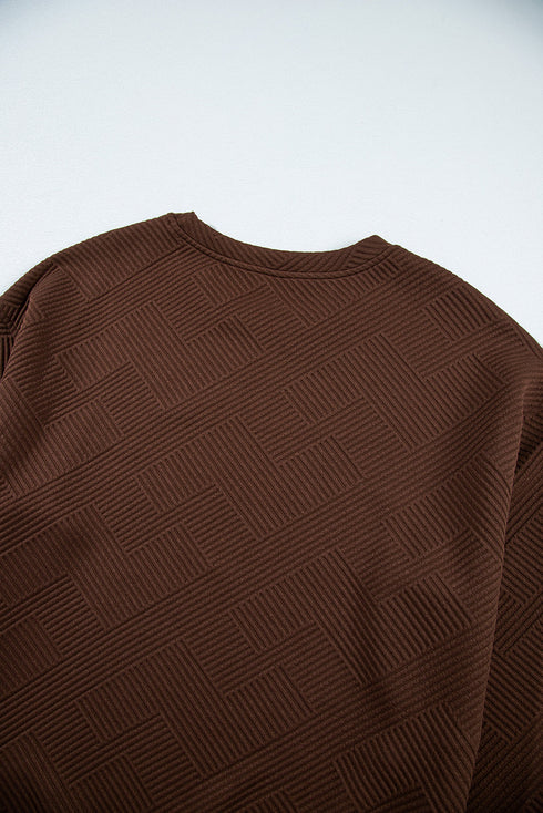 Textured Round Neck Drop Shoulder Pullover Sweatshirt