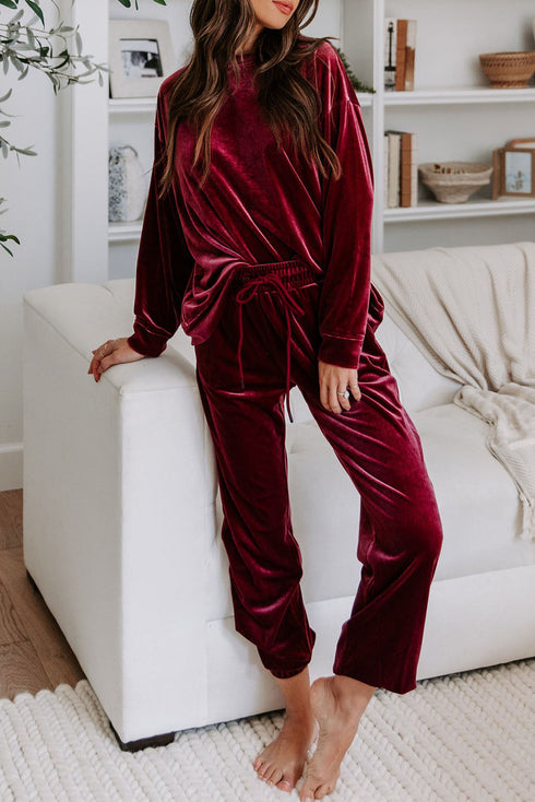 Plush Velvet Long Sleeve Top And Pant Set