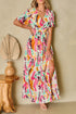 Abstract Print Flutter Sleeve V Neck Maxi Dress