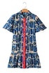 Abstract Print Bubble Sleeve Button up Mini Dress
