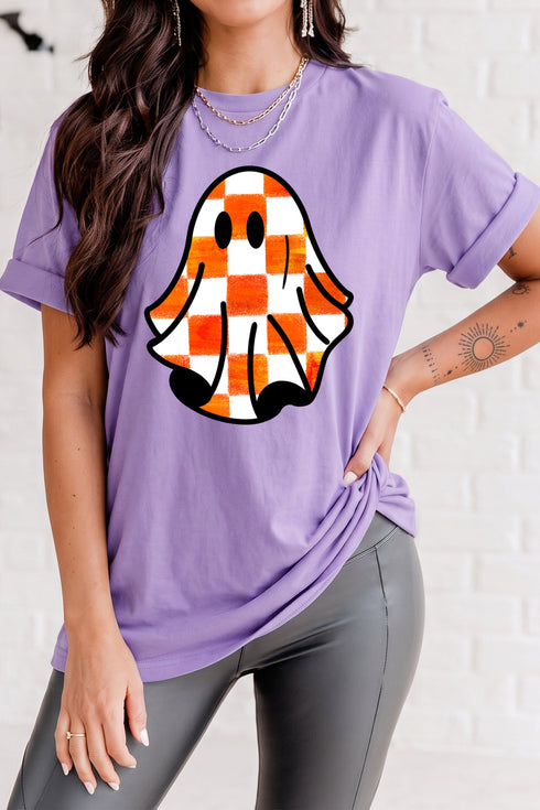 Checkered Ghost Character Graphic Print T Shirt