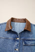 Patchwork Leather Collar Long Sleeve Denim Jacket