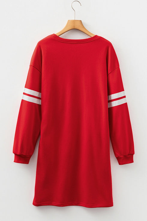Sequin Rugby Bow Varsity Stripe Sleeve Graphic Dress