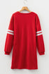 Sequin Rugby Bow Graphic Varsity Striped Sleeve Shift Dress