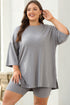Solid Ribbed Loose Tunic Top And Slim Short Sets