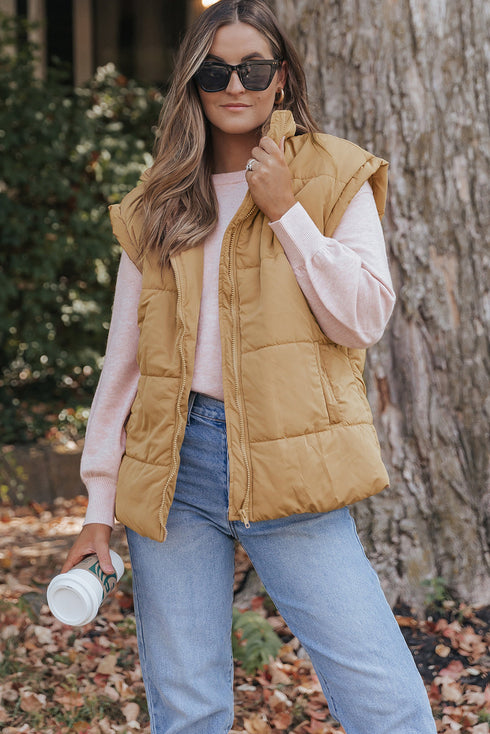 Pure Polyester Oversized Stand Collar Zip Vest
