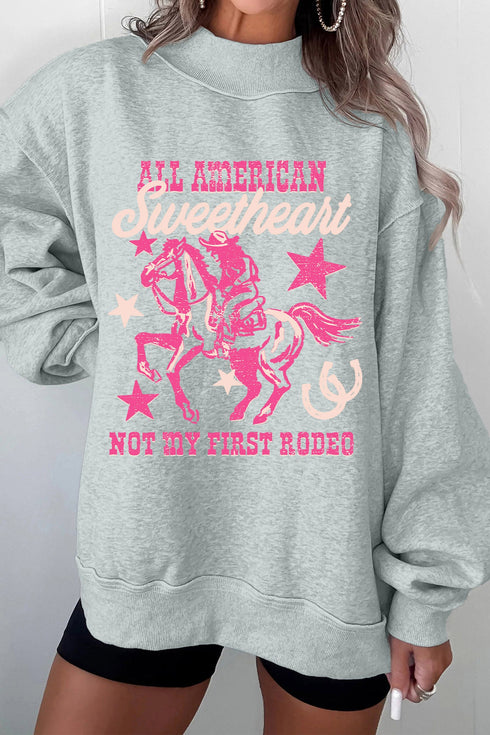Cowgirl Rodeo Print Western Mock Neck Sweatshirt