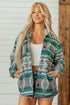 Geometric Print Button Front Long Sleeve Jacket