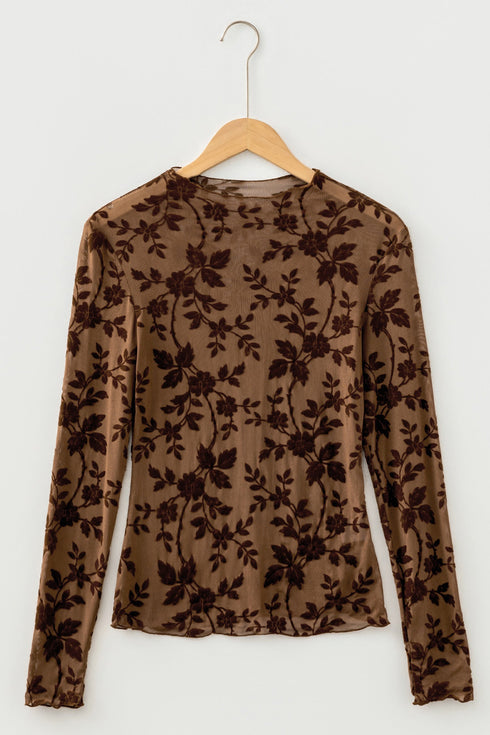 Romantic Sheer Floral Mesh Round Neck Sheath Top