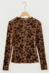 Floral Mesh Long Sleeve Round Neck Sheath Top