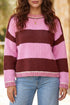 Striped Drop Shoulder Long Sleeve Pullover Knit Sweater