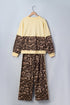 Leopard Print Long Sleeve V Neck Wide Leg Pant Set