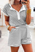 Preppy Striped Half Button Top And Short Set
