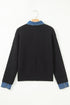 Denim Patchwork Collar Cuffed Mixed Texture Knit Sweater