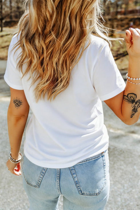 Polyester Camo Letter Print Short Sleeve Tee
